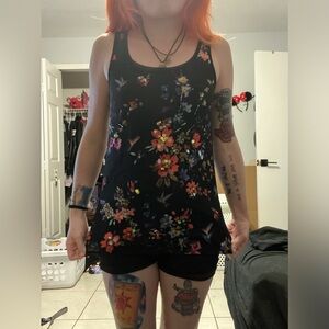 White House Black Market Floral Sequin Tank Top